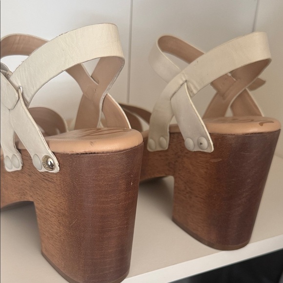 Sam Edelman Size 8.5 Josefine Heeled Platform Ivory Leather Blocked Heel Sandals - Picture 12 of 16